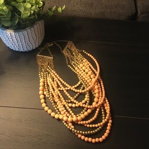 Peach/Coral & Gold Multi Strand Beaded Necklace